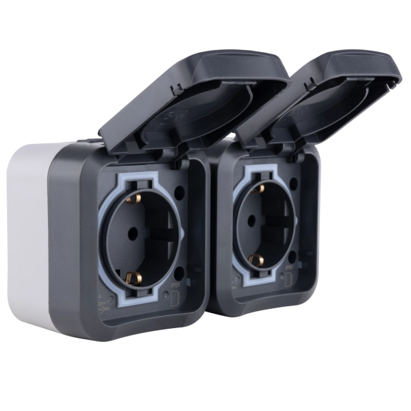 AquaStorm, Steckdose 2-fach, waagerecht, Aufputz