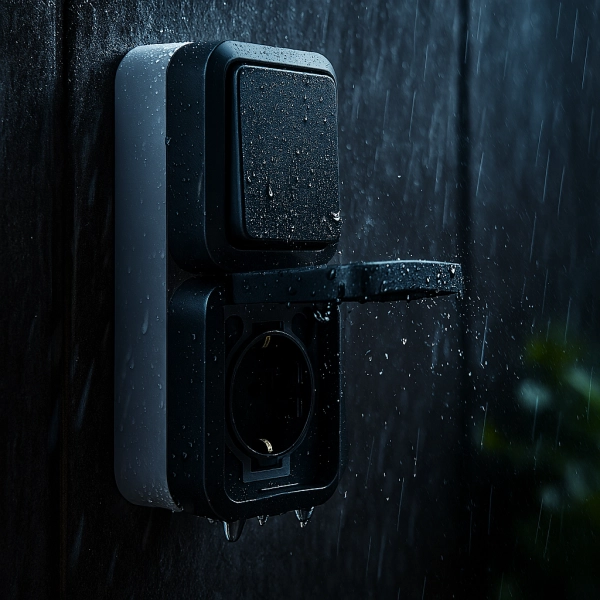 Aus-/Wechselschalter+Steckdose, senkrecht, Aufputz