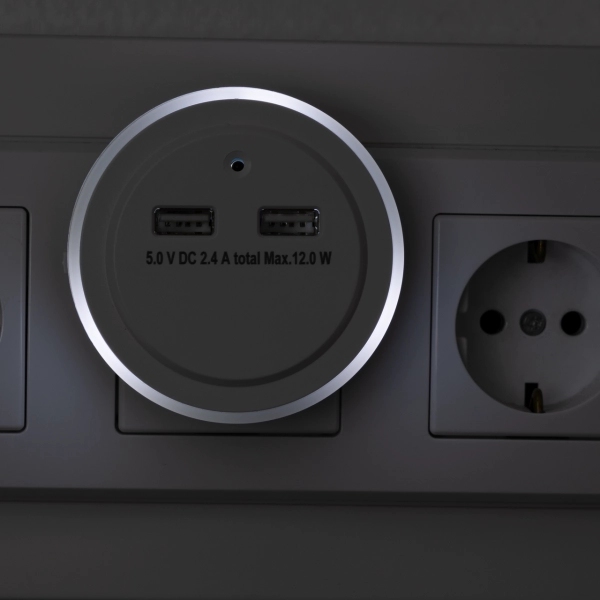 LED-Nachtlicht mit USB-Ladegerät&Dämmerungsautomatik, 0,3W