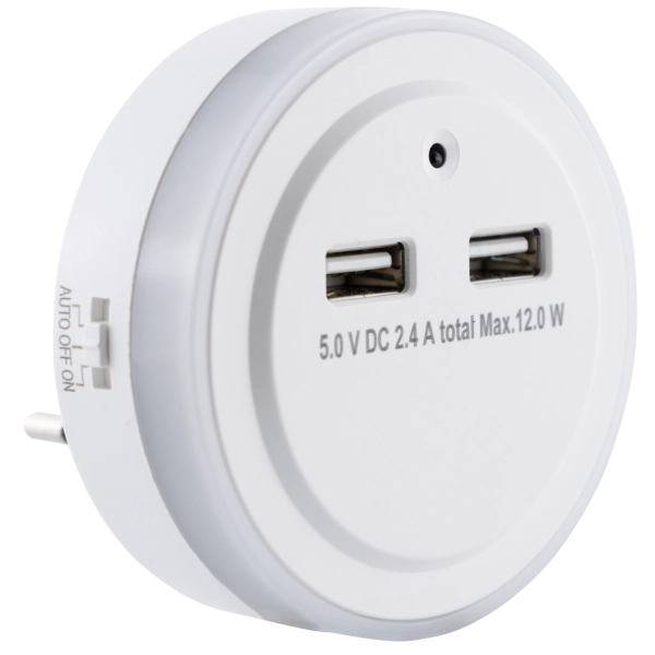 LED-Nachtlicht mit USB-Ladegerät&Dämmerungsautomatik, 0,3W