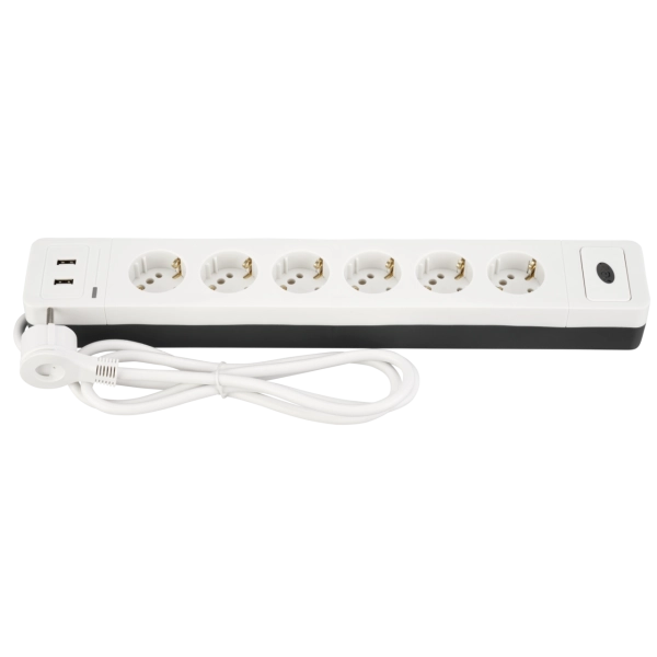 Steckdosenleiste COMBINI 6-fach mit USB und Überspannungsschutz, 1,4m