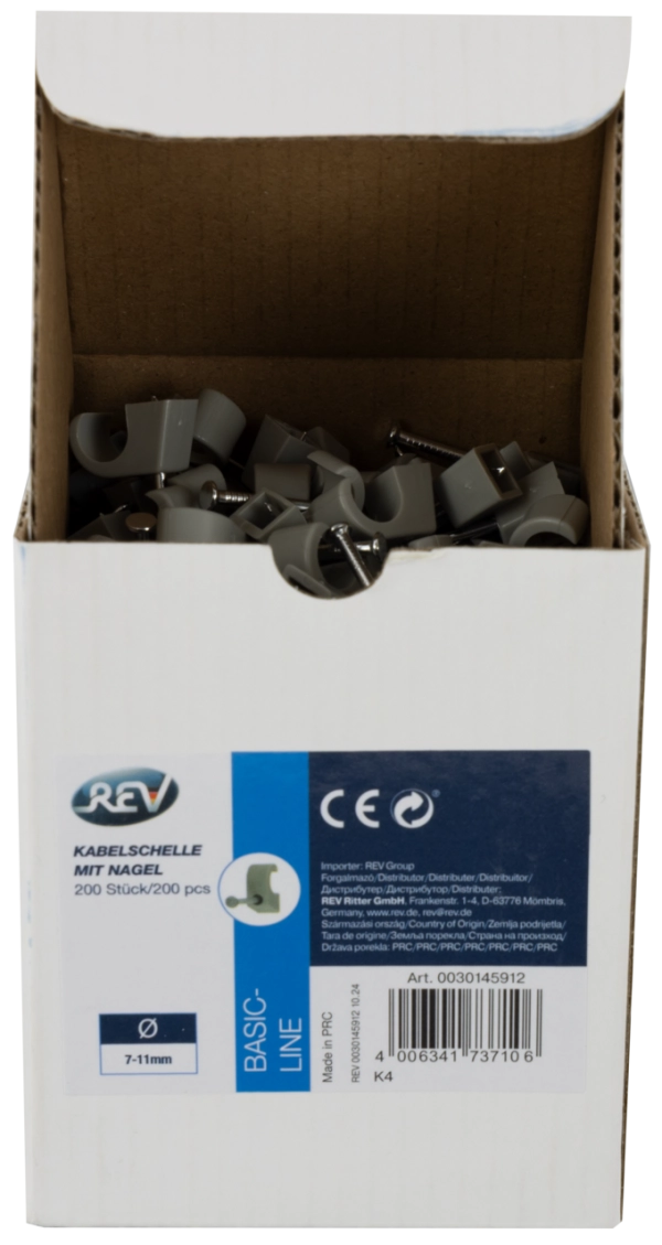 Kabelschelle mit Nagel 7 - 11mm grau 200 Stück