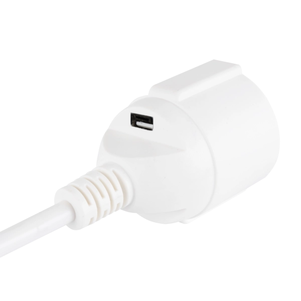 Schutzkontakt-Verlängerung mit USB Typ A 3m weiß