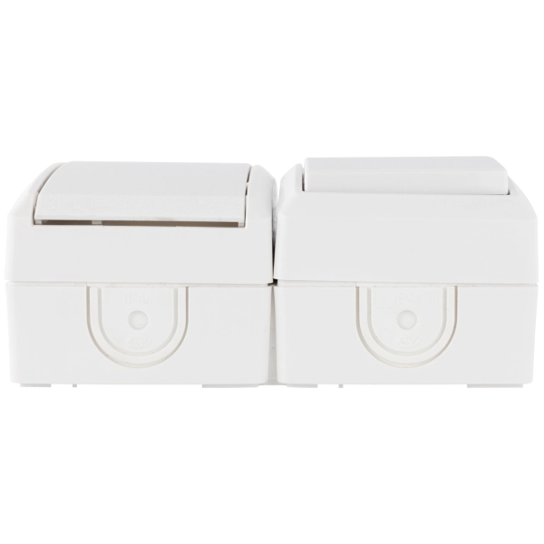 Aus-/Wechselschalter+Steckdose, waagerecht,Aufputz