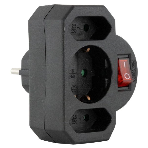 Adapter mit Schalter, 2+1-fach