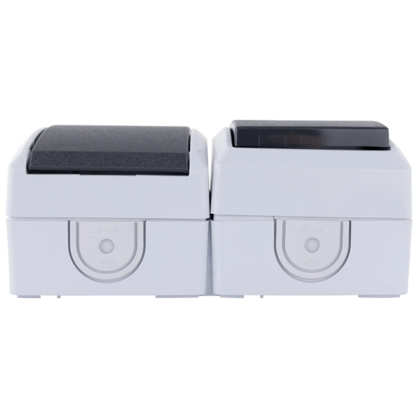 Aus-/Wechselschalter+Steckdose, waagerecht,Aufputz